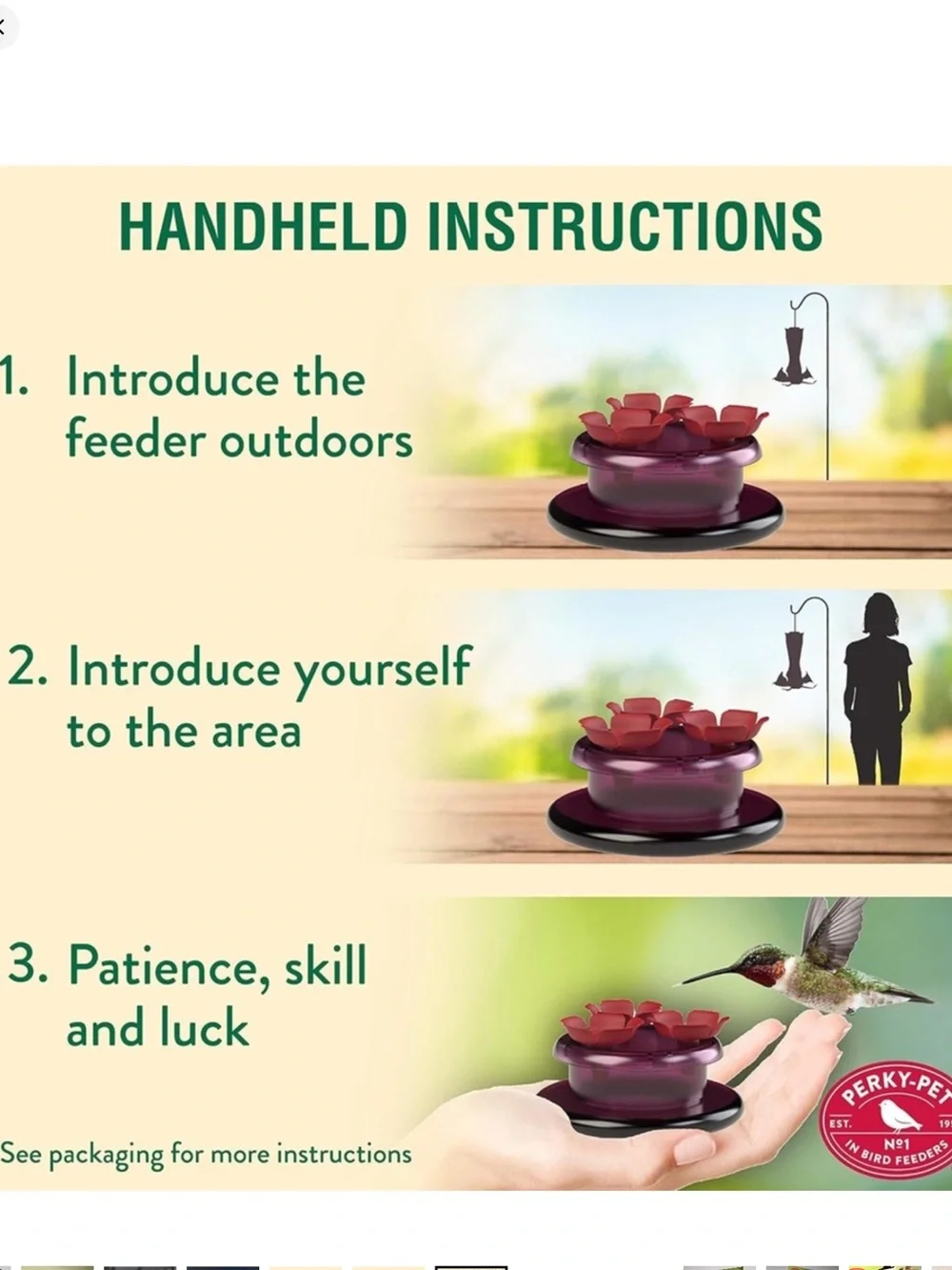 NIB | Perky-Pet | Hummingbird Plastic Handheld Nectar Bird Feeder | 3-Ports 2 oz